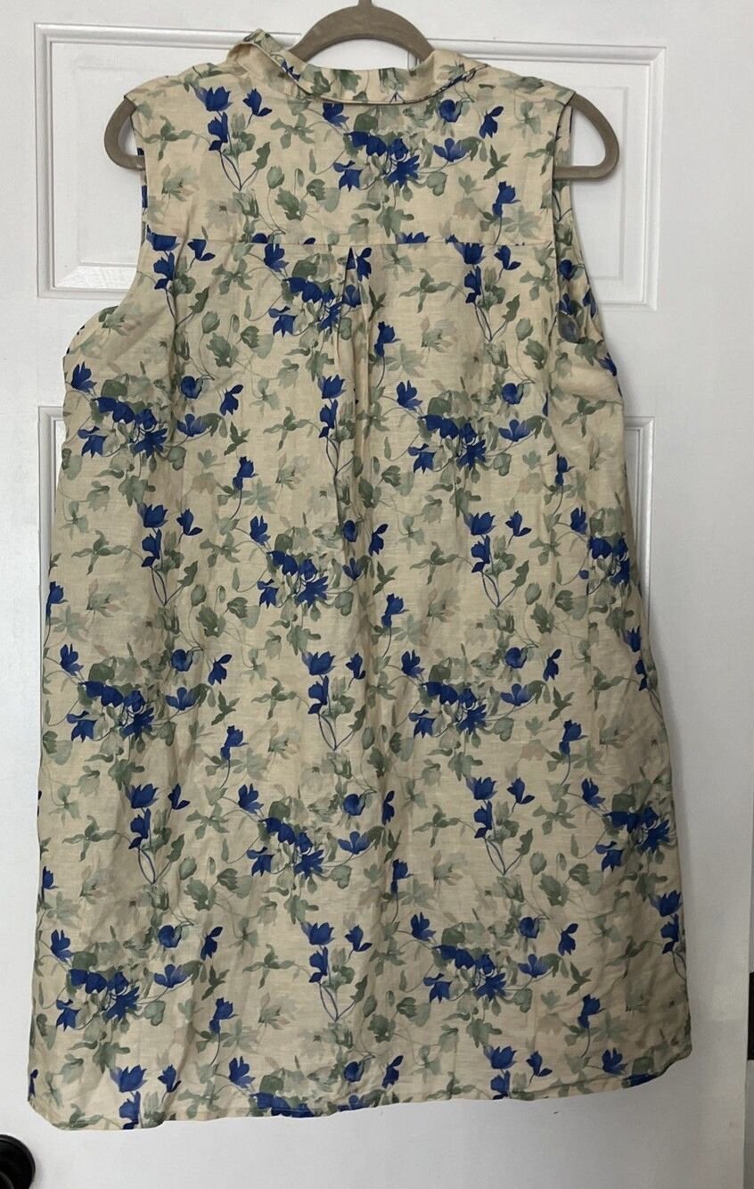 Tuckernuck Shirt Dress XL Linen Cotton Floral Bellflower Bloom Sleeveless Pocket - Picture 5 of 7